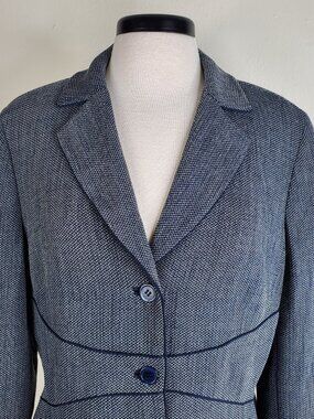 Doncaster Blazer Jacket Womens Size 14 Blue Herringbone Tweed Pattern~ Dry Clean